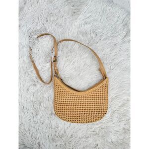NWOT Bembien Mini Sling Bag Handwoven Leather Crescent Crossbody Tan Caramel